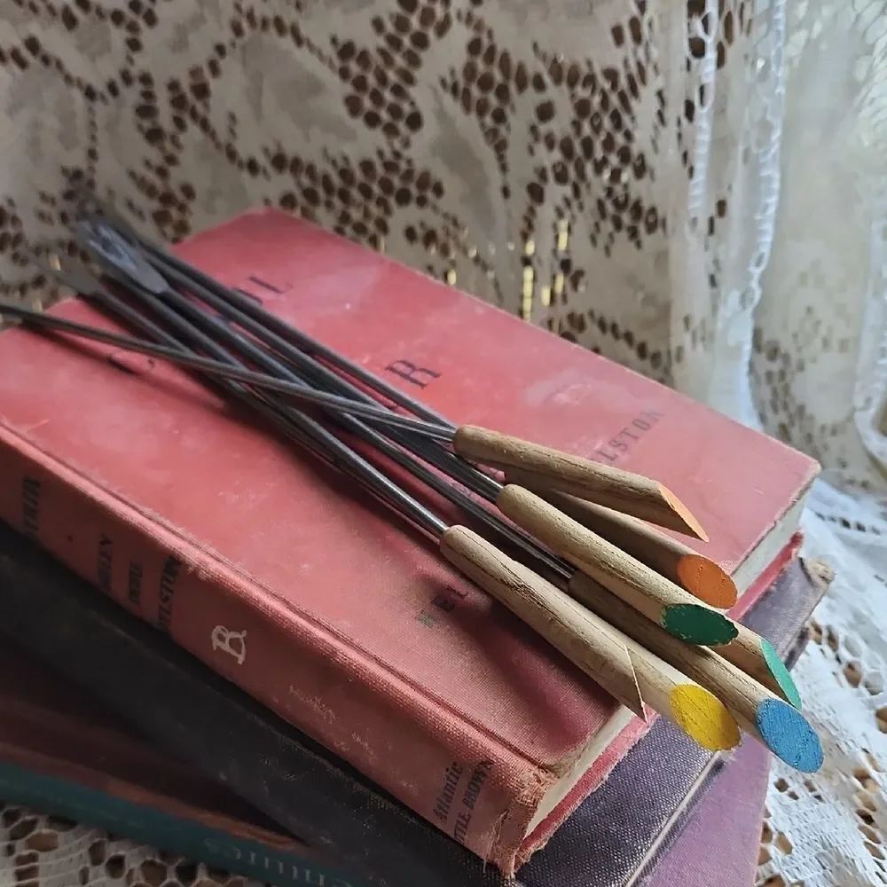 Vintage Mid Century Modern Wooden & Metal Fondue Forks